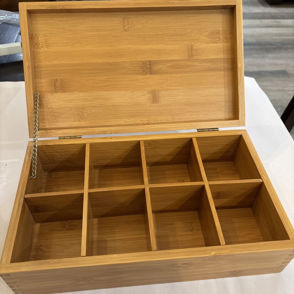 Acacia Wood Tea Bag Organizer Tea Packet Storage Box 8-Compartment Tea Caddy - Picture 2 of 12